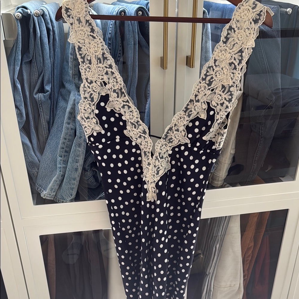 Navy Polka Dot Lace Trim dress